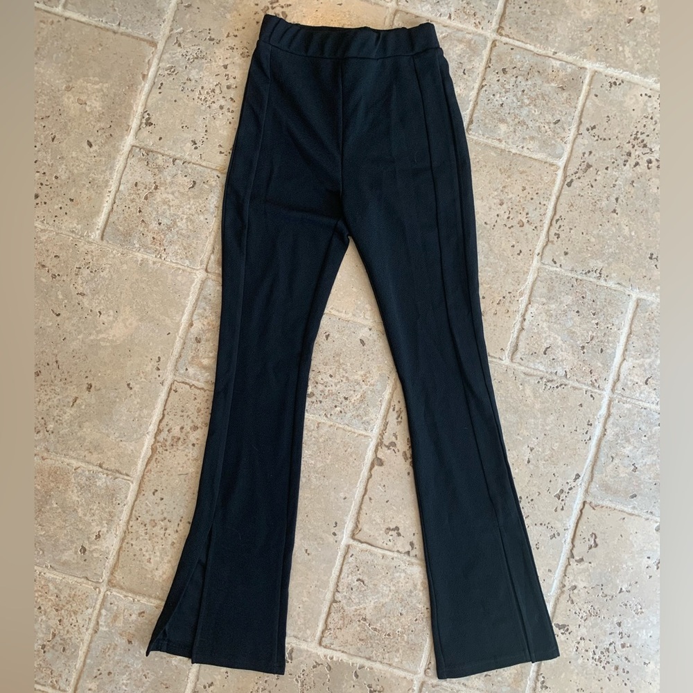 SHEIN textured black flare pants with ankle slits